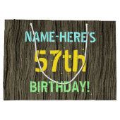 フェイク木、色彩の鮮やか文字ルック、57誕生日+名前 ラージペーパーバッグ (裏面)