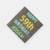 フェイク木、色彩の鮮やか文字ルック、59誕生日+名前 スタンダードランチョンナプキン (角)
