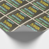 フェイク木、色彩の鮮やか文字ルック、59誕生日+名前 ラッピングペーパー (角)