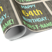 フェイク木、色彩の鮮やか文字ルック、64誕生日+名前 ラッピングペーパー (ロールコーナー)