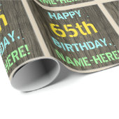 フェイク木、色彩の鮮やか文字ルック、65誕生日+名前 ラッピングペーパー (ロールコーナー)