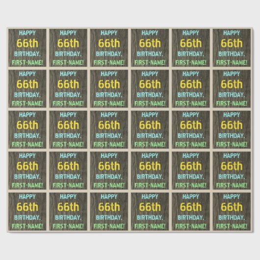 フェイク木、色彩の鮮やか文字ルック、66誕生日+名前 ラッピングペーパー (フラット)
