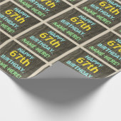 フェイク木、色彩の鮮やか文字ルック、67誕生日+名前 ラッピングペーパー (角)