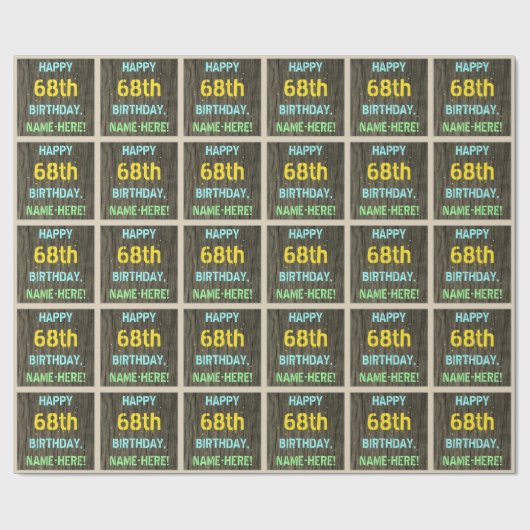 フェイク木、色彩の鮮やか文字ルック、68誕生日+名前 ラッピングペーパー (フラット)