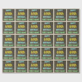 フェイク木、色彩の鮮やか文字ルック、69誕生日+名前 ラッピングペーパー