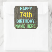フェイク木、色彩の鮮やか文字ルック、74誕生日+名前 スクエアシール (バッグ)