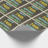 フェイク木、色彩の鮮やか文字ルック、74誕生日+名前 ラッピングペーパー (角)