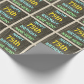 フェイク木、色彩の鮮やか文字ルック、75誕生日+名前 ラッピングペーパー (角)