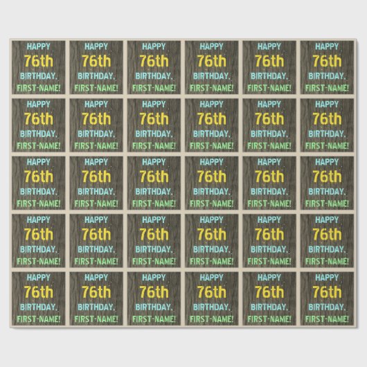 フェイク木、色彩の鮮やか文字ルック、76誕生日+名前 ラッピングペーパー (フラット)