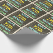 フェイク木、色彩の鮮やか文字ルック、77誕生日+名前 ラッピングペーパー (角)