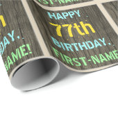 フェイク木、色彩の鮮やか文字ルック、77誕生日+名前 ラッピングペーパー (ロールコーナー)