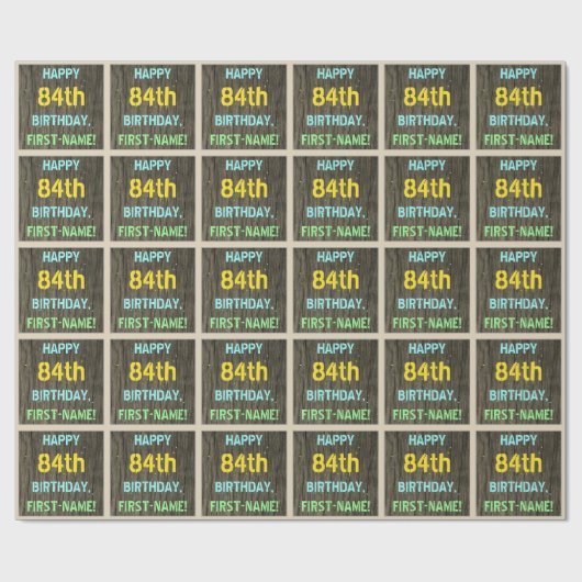 フェイク木、色彩の鮮やか文字ルック、84誕生日+名前 ラッピングペーパー (フラット)