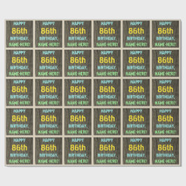 フェイク木、色彩の鮮やか文字ルック、86誕生日+名前 ラッピングペーパー