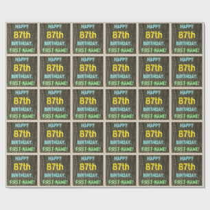 フェイク木、色彩の鮮やか文字ルック、87誕生日+名前 ラッピングペーパー