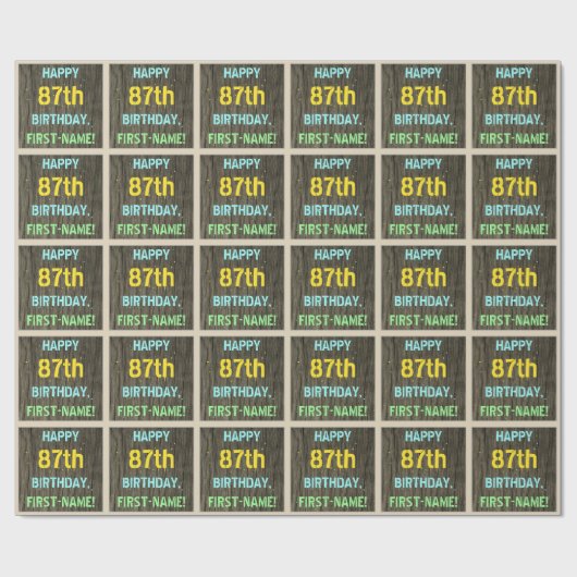 フェイク木、色彩の鮮やか文字ルック、87誕生日+名前 ラッピングペーパー (フラット)