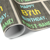 フェイク木、色彩の鮮やか文字ルック、87誕生日+名前 ラッピングペーパー (ロールコーナー)