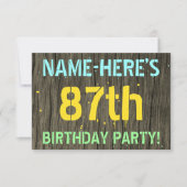 フェイク木、色彩の鮮やか文字ルック、87誕生日+名前 招待状 (正面)
