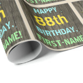 フェイク木、色彩の鮮やか文字ルック、88誕生日+名前 ラッピングペーパー (ロールコーナー)