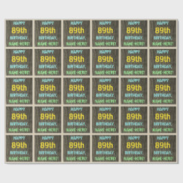 フェイク木、色彩の鮮やか文字ルック、89誕生日+名前 ラッピングペーパー