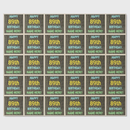 フェイク木、色彩の鮮やか文字ルック、89誕生日+名前 ラッピングペーパー (フラット)