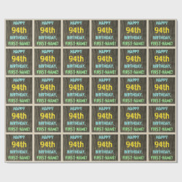 フェイク木、色彩の鮮やか文字ルック、94誕生日+名前 ラッピングペーパー