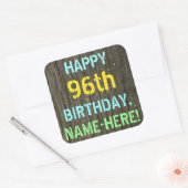 フェイク木、色彩の鮮やか文字ルック、96誕生日+名前 スクエアシール (封筒)