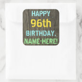 フェイク木、色彩の鮮やか文字ルック、96誕生日+名前 スクエアシール (バッグ)