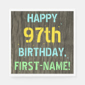 フェイク木、色彩の鮮やか文字ルック、97誕生日+名前 スタンダードランチョンナプキン (正面)