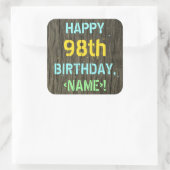 フェイク木、色彩の鮮やか文字ルック、98誕生日+名前 スクエアシール (バッグ)