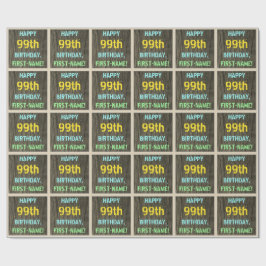 フェイク木、色彩の鮮やか文字ルック、99誕生日+名前 ラッピングペーパー