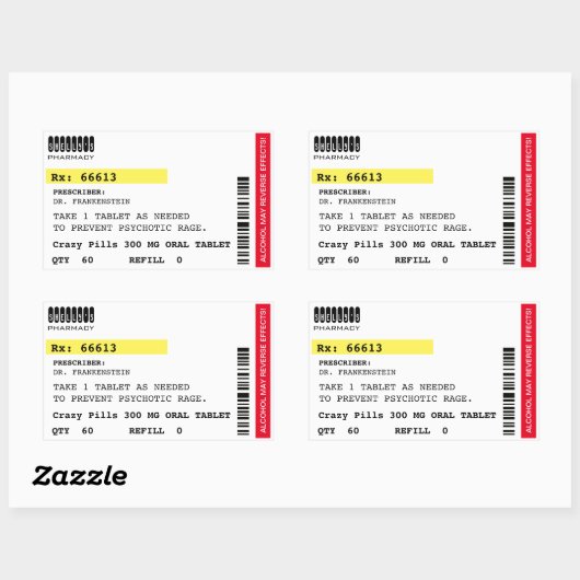 フェイク熱狂するピル処方箋ラベルハロウィーンプロップ 長方形シール (シート)