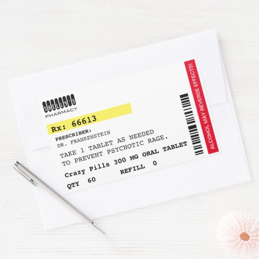 フェイク熱狂するピル処方箋ラベルハロウィーンプロップ 長方形シール (封筒)