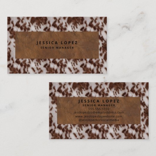 フェイク牛革アニマルプリントブ素朴ロン 名刺 (正面/裏面)