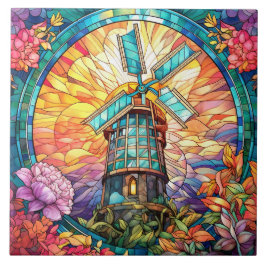 フェイク球ステンドグラス風車 タイル