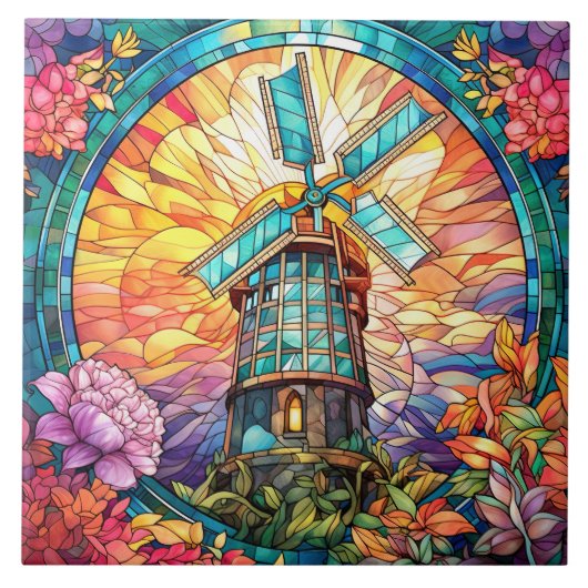 フェイク球ステンドグラス風車 タイル (正面)