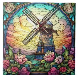 フェイク球ステンドグラス風車 タイル