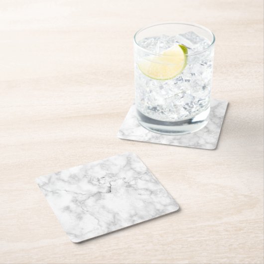 フェイク白とグレーのカレラ大理石 スクエアペーパーコースター (インサイチュ)