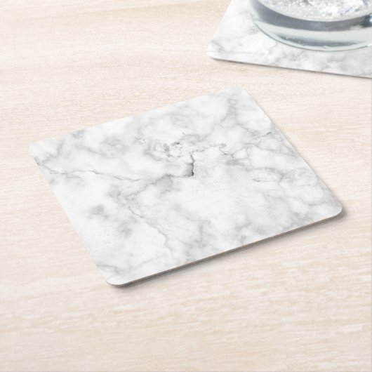 フェイク白とグレーのカレラ大理石 スクエアペーパーコースター (アングル)