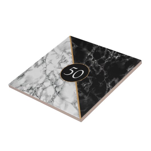 フェイク白黒大理石ユタパーソナライズされたイル タイル (側面)