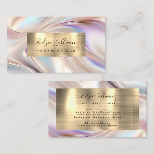 フェイク真珠光沢アイボリー及び金ゴールド箔名刺 名刺 (正面/裏面)