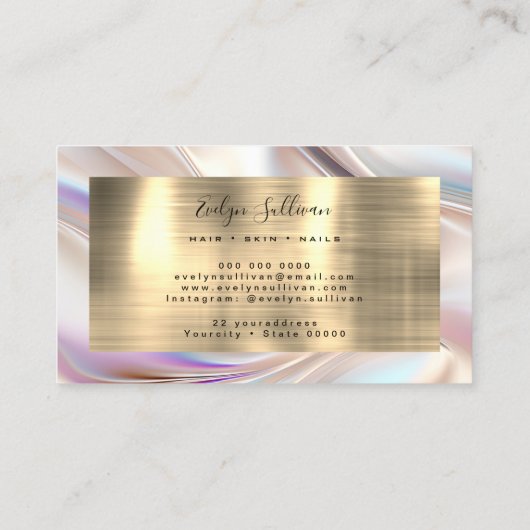 フェイク真珠光沢アイボリー及び金ゴールド箔名刺 名刺 (裏面)