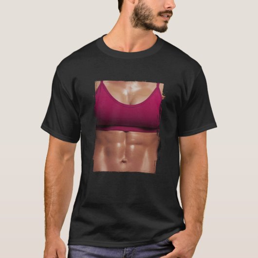 フェイク筋女性フィットネス女性体 Tシャツ (正面)