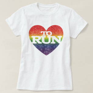 フェイク素晴らしグリッターレインボー効果ハートへ走の Tシャツ