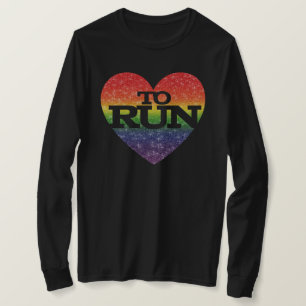 フェイク素晴らしグリッターレインボー効果ハートへ走の Tシャツ