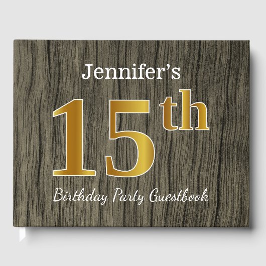 フェイク素朴金ゴールド15th Birthday Party;名前をカスタムする ゲストブック (正面)