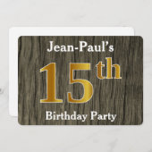フェイク素朴金ゴールド15th Birthday Party;名前をカスタムする 招待状 (正面/裏面)