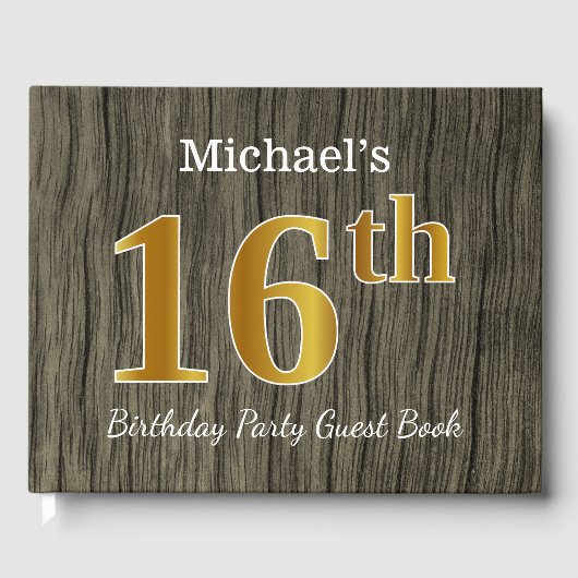 フェイク素朴金ゴールド16th Birthday Party;名前をカスタムする ゲストブック (正面)