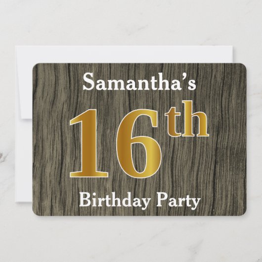 フェイク素朴金ゴールド16th Birthday Party;名前をカスタムする 招待状 (正面)