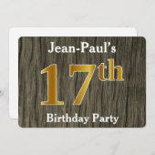 フェイク素朴金ゴールド17th Birthday Party;名前をカスタムする 招待状 (正面/裏面)