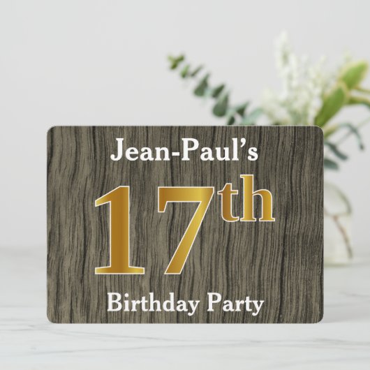 フェイク素朴金ゴールド17th Birthday Party;名前をカスタムする 招待状 (スタンド正面)